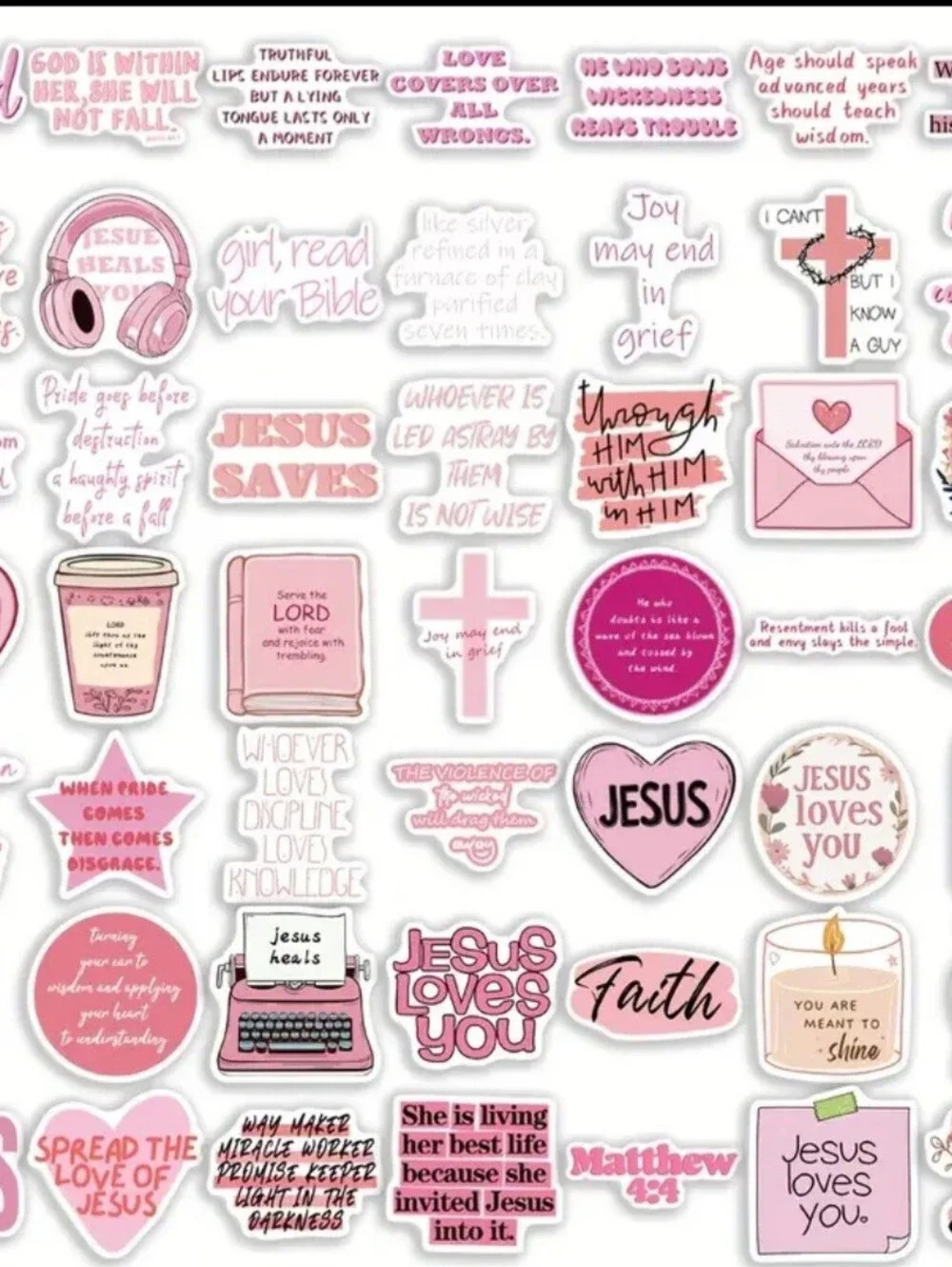 50 Pc Pink Christian Faith Stickers Set